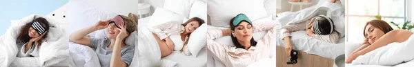 Collage Sleeping Young Women Bed — Stockfoto