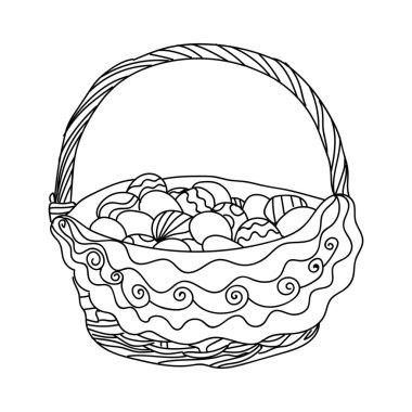 Beyaz arka plan üzerinde hasır sepet ile Paskalya yortusu yumurta