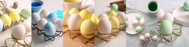 Collage with many painted Easter eggs 