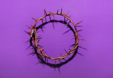 Crown of thorns on purple background. Good Friday concept
