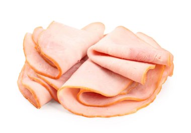 Delicious ham slices isolated on white background