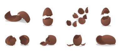 Beyaz arka planda kırılmış Paskalya yumurtaları.