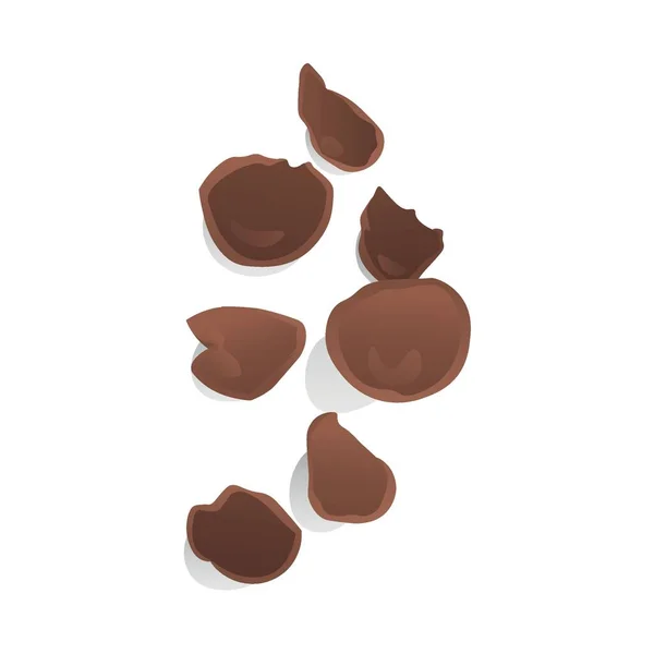 Pezzi Cioccolato Rotto Uova Pasqua Sfondo Bianco — Vettoriale Stock