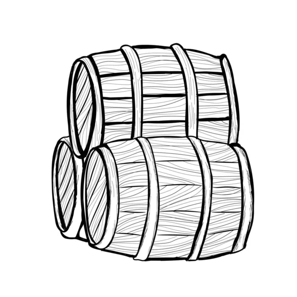 Wooden Barrels White Background — Stock Vector