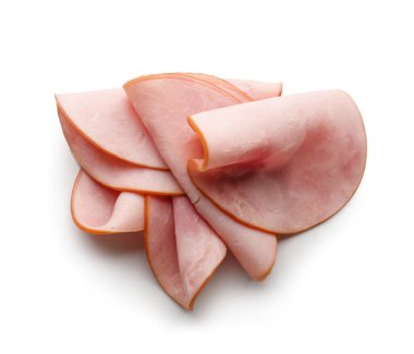 Delicious ham slices isolated on white background