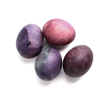 Dyed Easter eggs isolated on white background