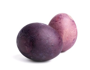 Dyed Easter eggs isolated on white background