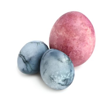 Dyed Easter eggs isolated on white background