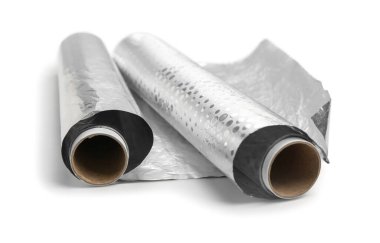 Rolls of aluminium foil isolated on white background