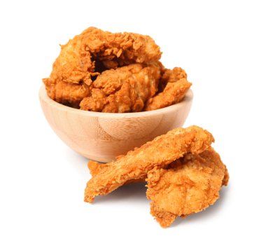 Bowl of tasty nuggets isolated on white background