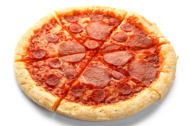 Delicious pepperoni pizza isolated on white background