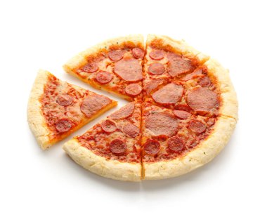 Delicious pepperoni pizza isolated on white background