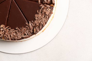 Delicious birds milk cake on light background, closeup