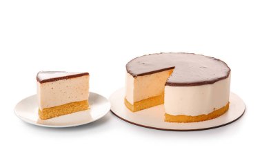 Delicious birds milk cake isolated on white background