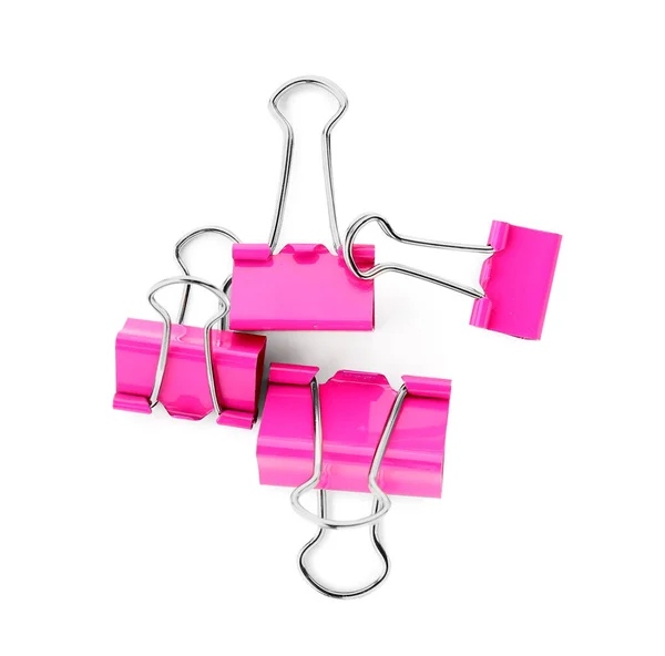 Pink Binder Clips White Background — Stock Photo, Image