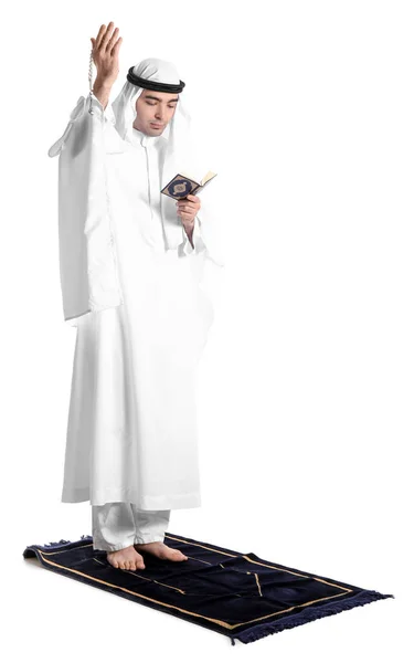 Praying Muslim Man Koran White Background — Stock Photo, Image
