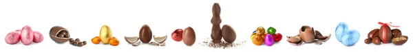 Sada Sladkých Čokoládových Vajec Bílém Pozadí — Stock fotografie