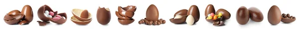 Conjunto Ovos Chocolate Doce Fundo Branco — Fotografia de Stock