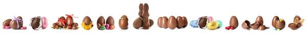 Set Van Zoete Chocolade Eieren Witte Achtergrond — Stockfoto