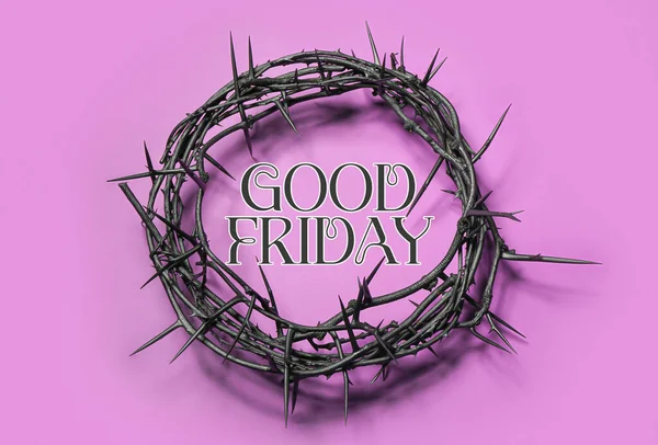 Crown Thorns Text Good Friday Purple Background — стоковое фото