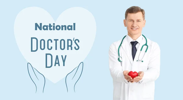 Kardiolog Jasnoniebieskim Tle Narodowy Dzień Lekarza — Zdjęcie stockowe