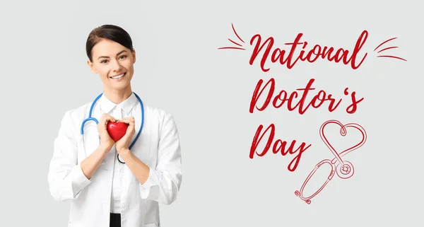 Kardiolog Jasnym Tle Narodowy Dzień Lekarza — Zdjęcie stockowe