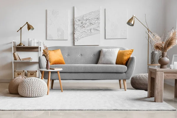 Interior Modern Living Room Sofa Lamps Creative Artwork — Stock Photo, Image