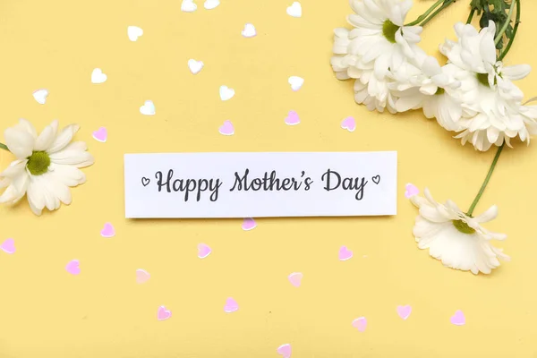 Papper Med Texten Happy Mother Day Paljetter Och Kamomill Blommor — Stockfoto