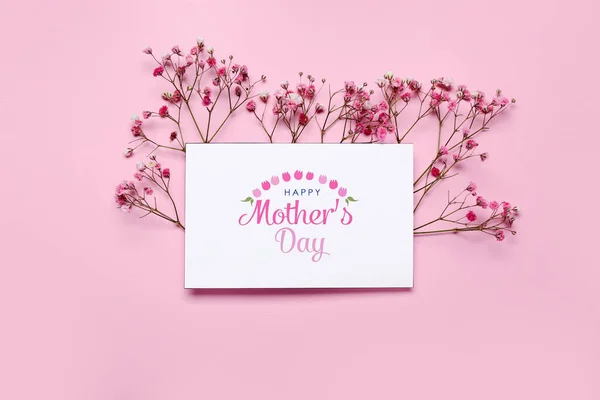 Karta Tekstem Dzień Matki Cygańskie Kwiaty Różowym Tle — Zdjęcie stockowe