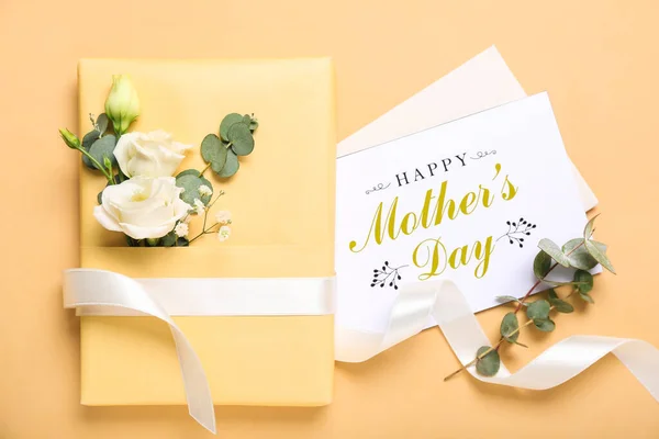 Cartão Com Texto Happy Mãe Day Presente Belas Flores Fundo — Fotografia de Stock