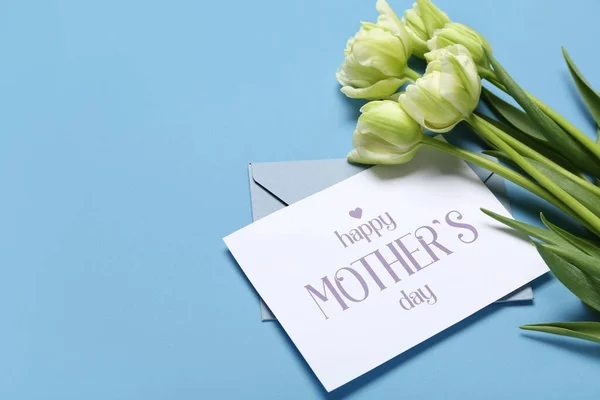 Cartão Com Texto Happy Mãe Day Belas Flores Tulipa Fundo — Fotografia de Stock