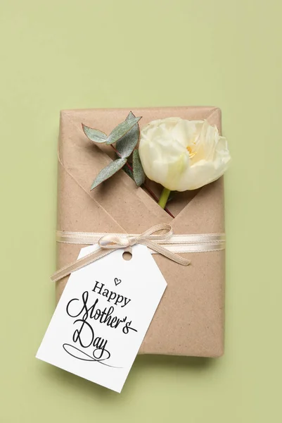 Kartka Okolicznościowa Tekstem Dzień Matki Pudełko Prezentów Piękny Kwiat Eustoma — Zdjęcie stockowe