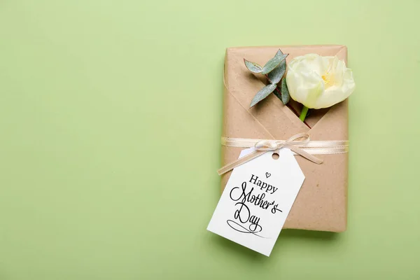 Kartka Okolicznościowa Tekstem Dzień Matki Pudełko Prezentów Piękny Kwiat Eustoma — Zdjęcie stockowe