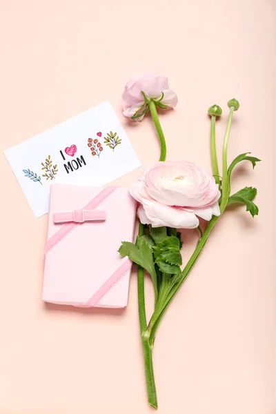 Tarjeta Felicitación Con Texto Día Madre Feliz Regalo Hermosa Flor — Foto de Stock