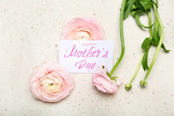 Kaart Met Tekst Happy Mother Day Mooie Ranunculus Bloemen Lichte — Stockfoto