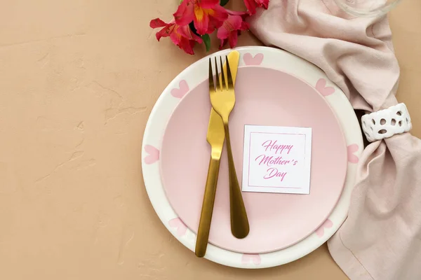 Stylish Table Setting Mother Day Celebration Color Background — Stock Photo, Image