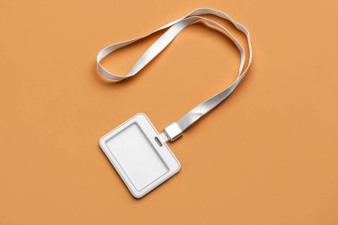 Blank badge with white lanyard on color background