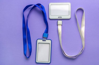 Blank badges on lilac background