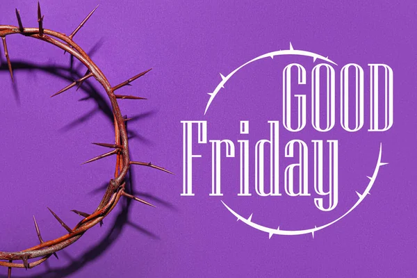 Crown of thorns and text GOOD FRIDAY on purple background