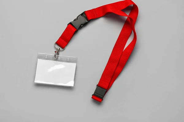 Blank Badge Red Lanyard Grey Background — Stock fotografie