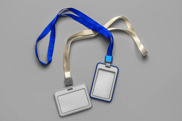 Blank badges on grey background