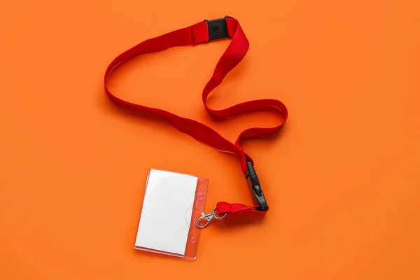 Blank Badge Red Lanyard Color Background — Stock Photo, Image