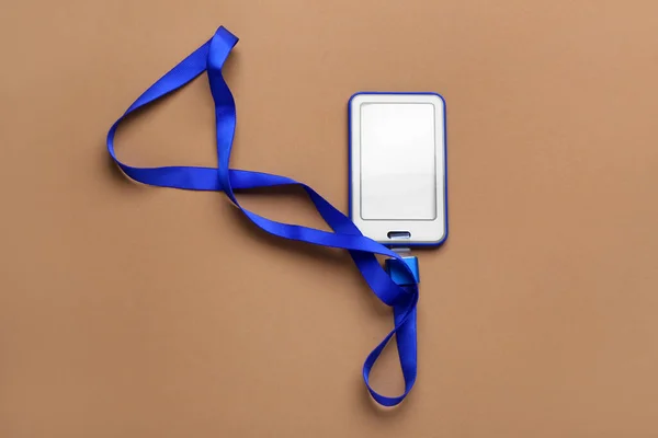Blank Badge Blue Lanyard Color Background — Stock Photo, Image