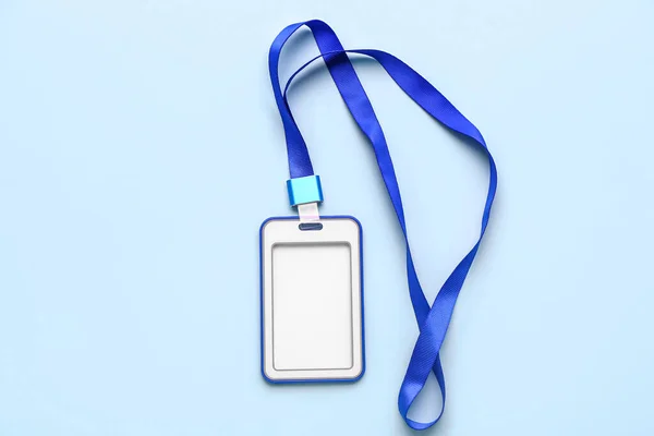 Blank Badge Blue Lanyard Color Background — Stock Photo, Image