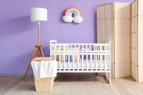 Interior Children Bedroom Crib Basket Lamp — Φωτογραφία Αρχείου