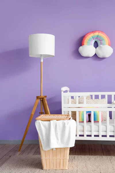Interior Children Bedroom Crib Basket Lamp — Stock Photo, Image