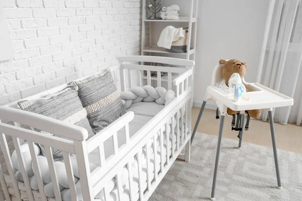 Interior Children Bedroom Crib Feeding Chair —  Fotos de Stock