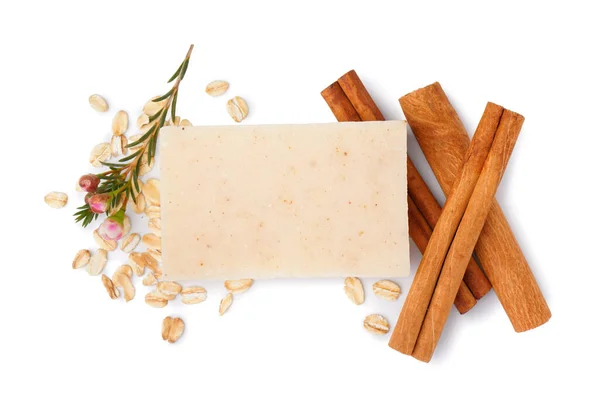 Soap Bar Natural Ingredients White Background — Stock Photo, Image