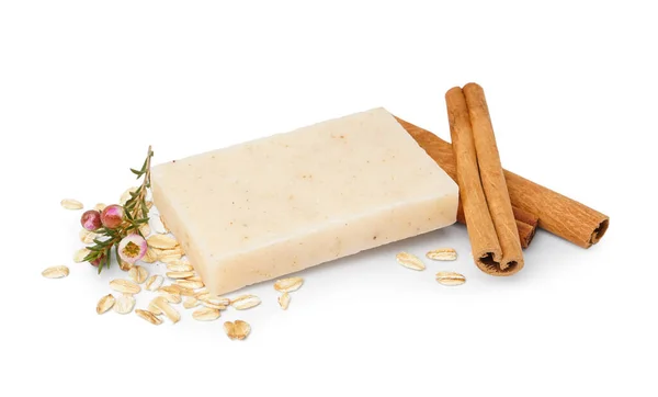 Soap Bar Natural Ingredients White Background — Stock Photo, Image