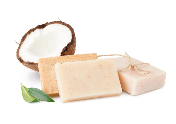 Natural Soap Bars Coconut White Background — Stock Photo, Image